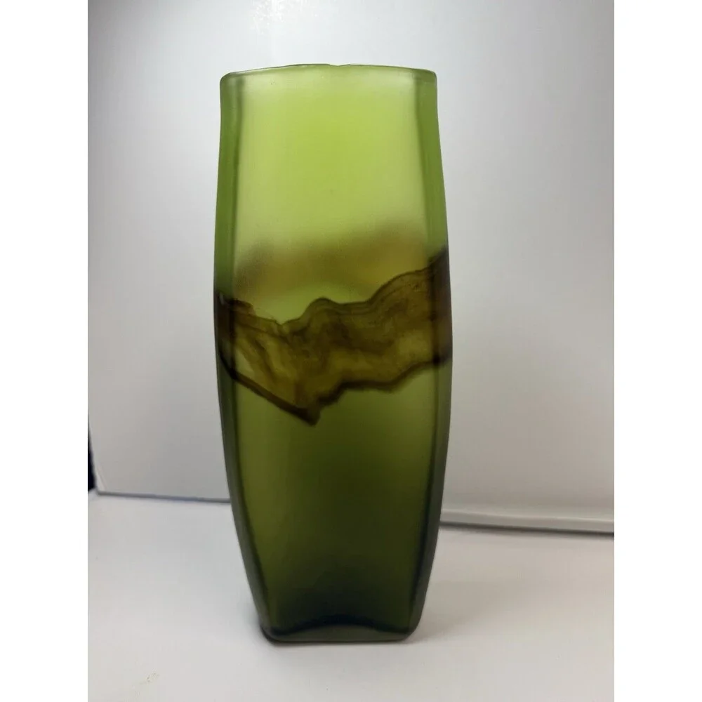 Casa Christina Green Frosted Brown Marble Glass Vase